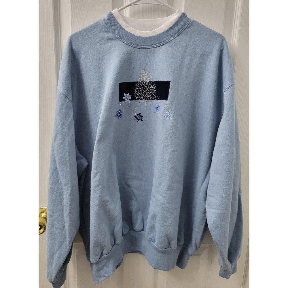 Decorated Originals Sweatshirt Light Blue Tree Leaves Design Size 3XL Excellent